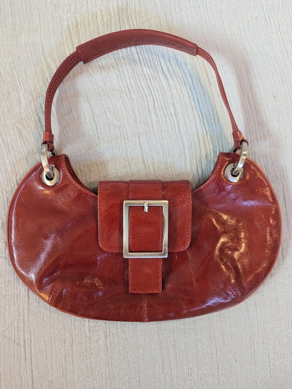 Vintage Y2K Kenneth Cole Red Leather Buckle Shoulder Bag Baguette Purse